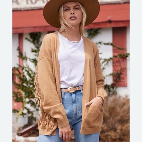 Minnie Rose 100% Cashmere Black Fringe Trim Open Cardigan XL NWT - Picture 10 of 11